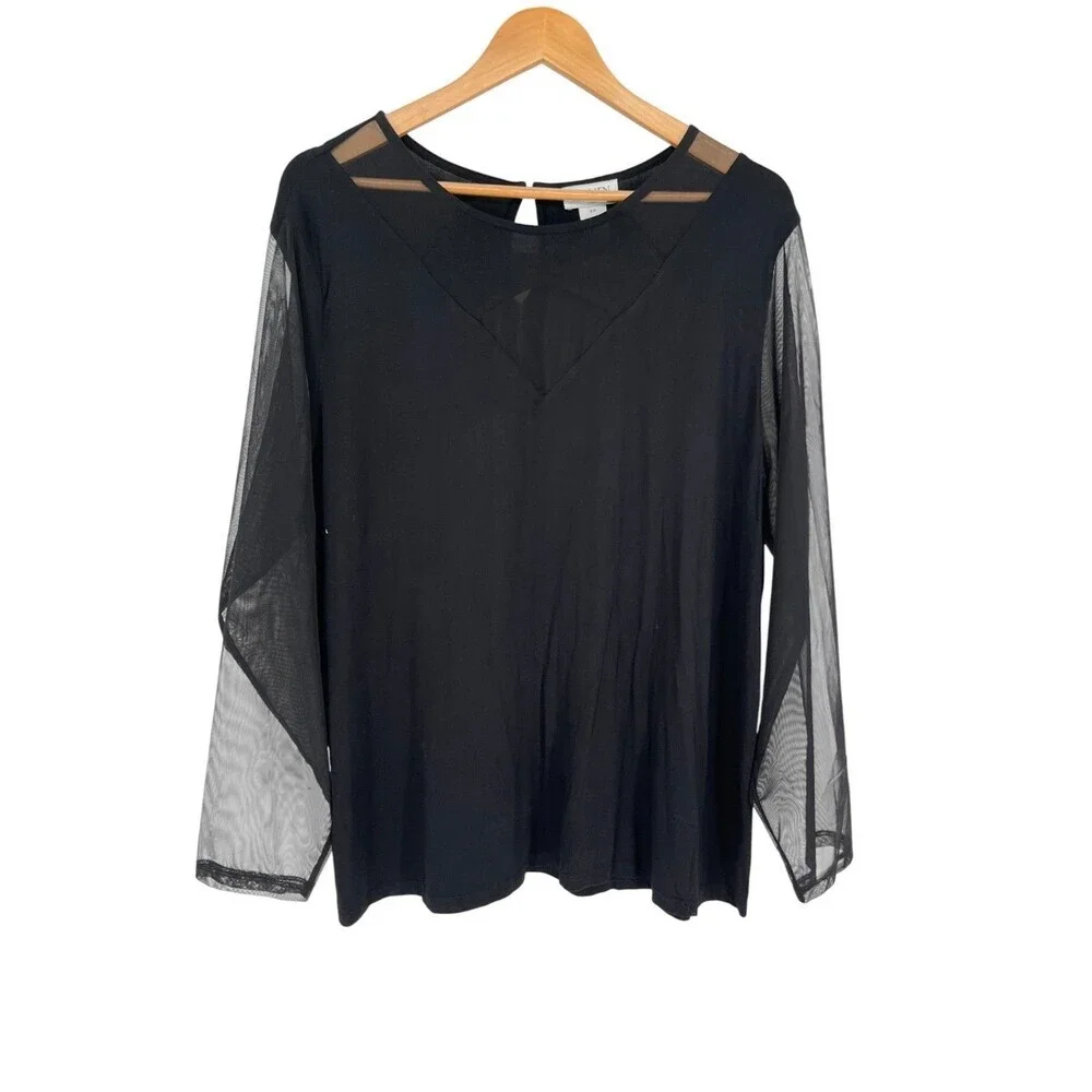 Carmen Marc Valvo Top Women's Size 3X Black Sheer Mesh Sleeves - Picture 1 of 4